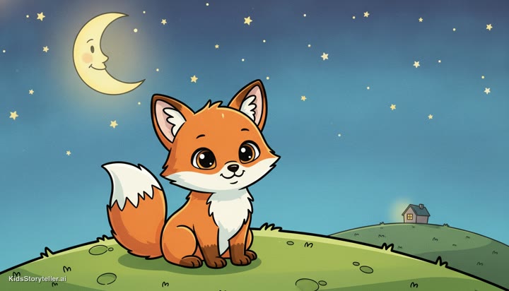 The same fox cub scene as a bright cartoon by Nano Banana