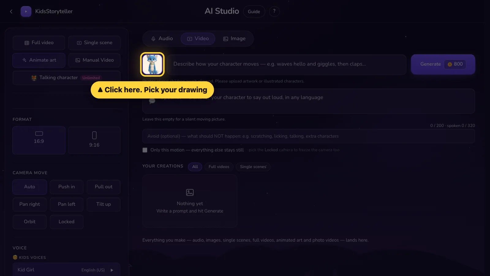 Step 2: Click the square. Pick your drawing.