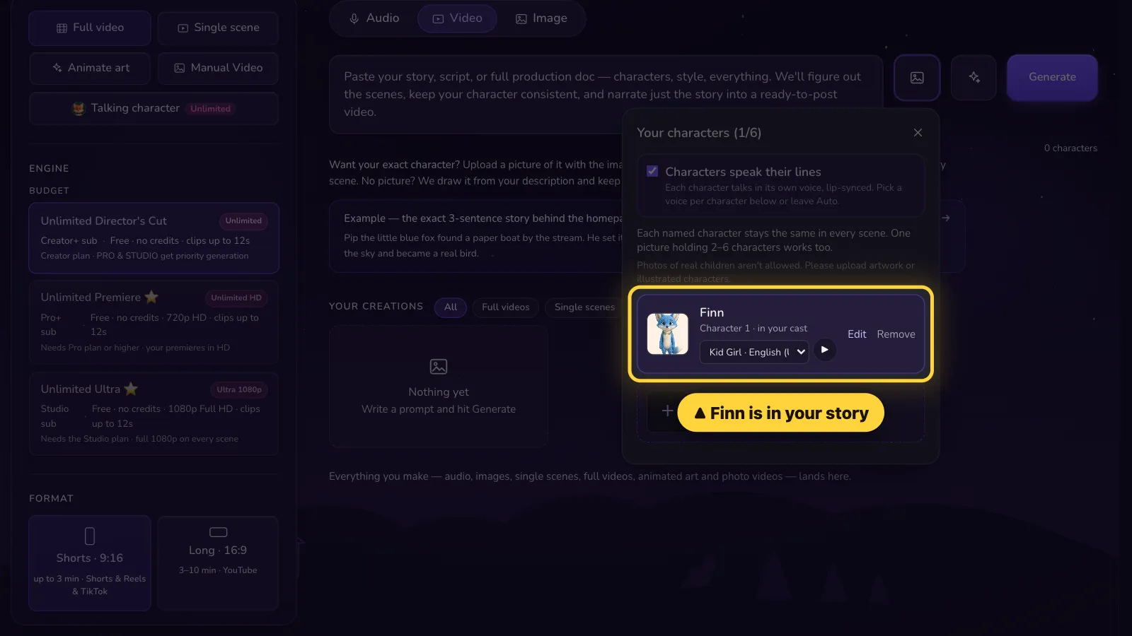 Step 4: Done! Your character is in your story. Use the same name in your story.