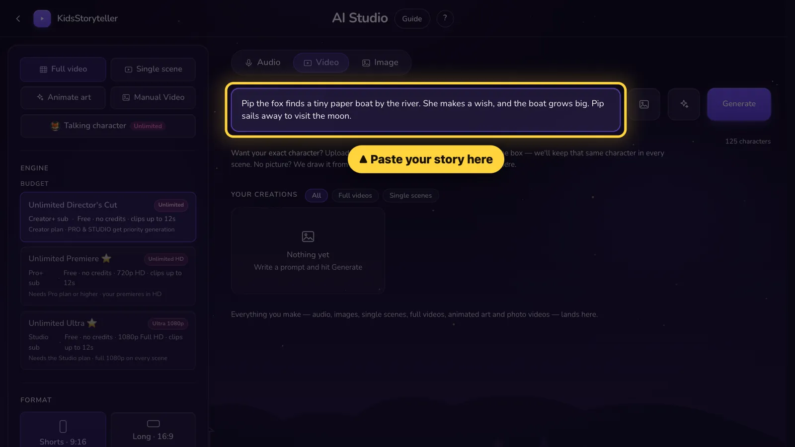 Step 2: Paste your story in the big box.