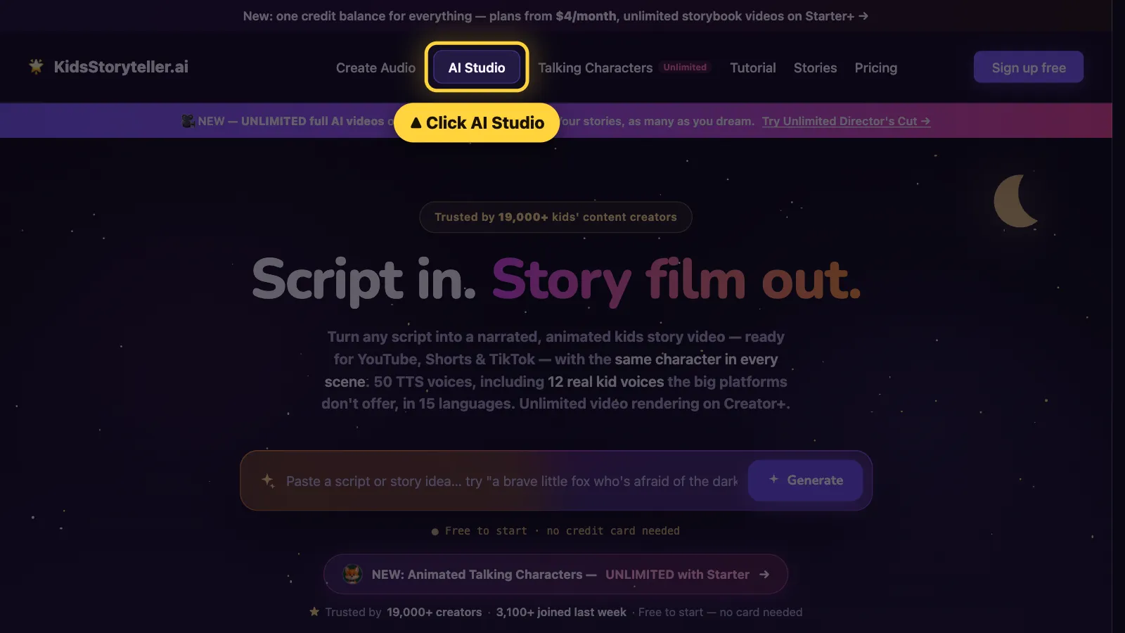 The AI Studio button at the top of the website