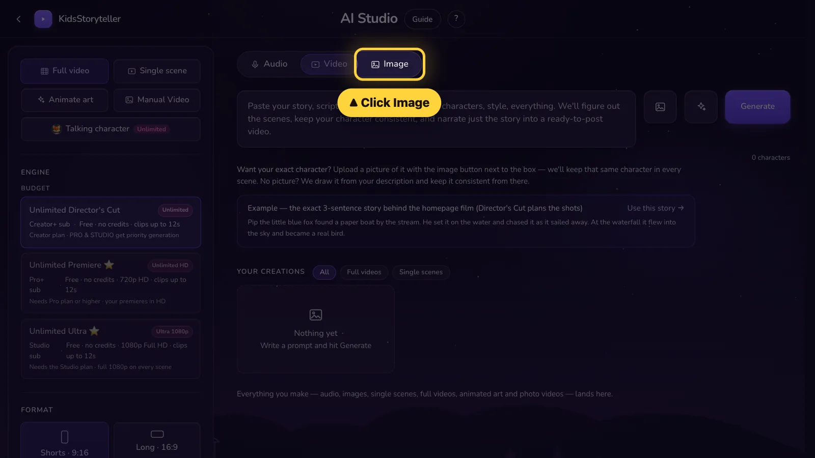 Step 1: Click Image at the top.