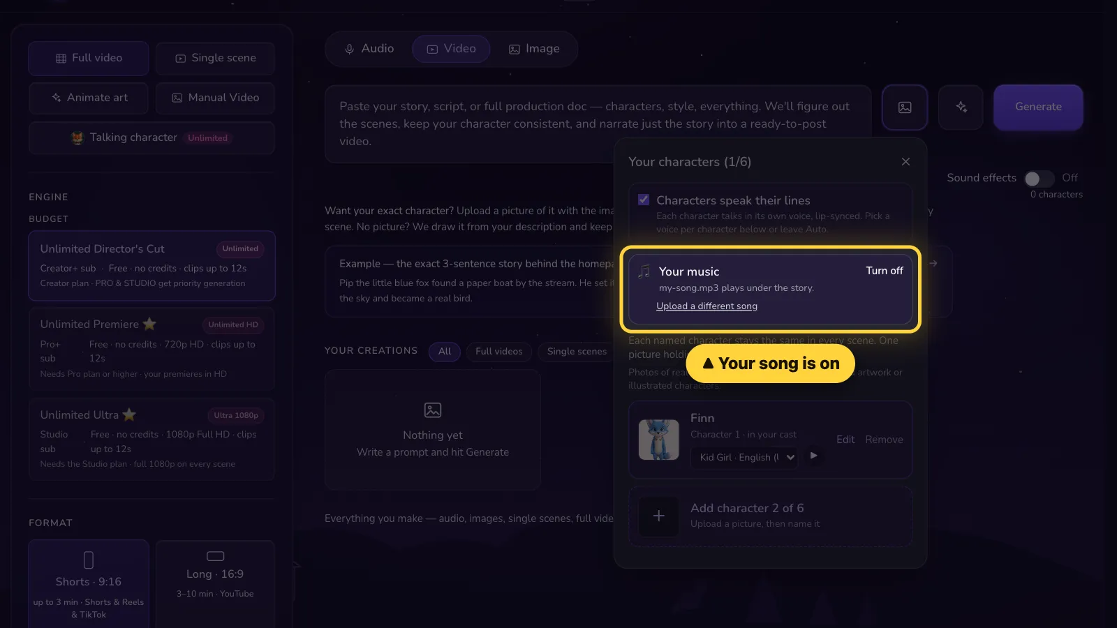 Step 5: Done! Your song plays under the story.