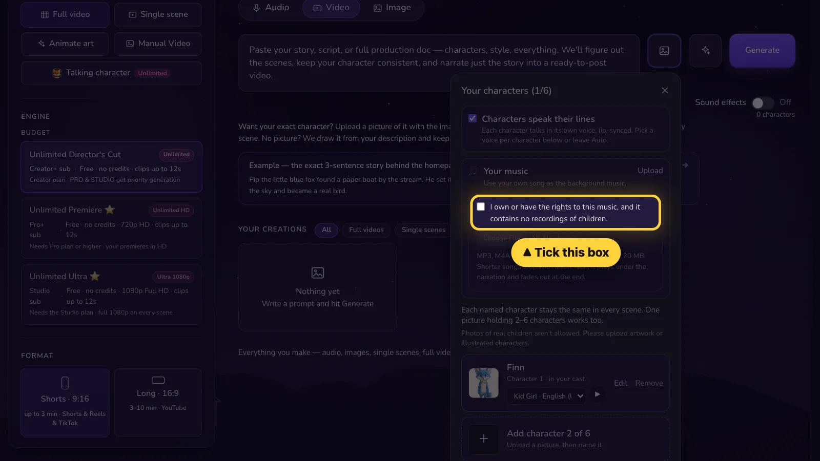 Step 3: Tick the box. It says the song is yours to use.
