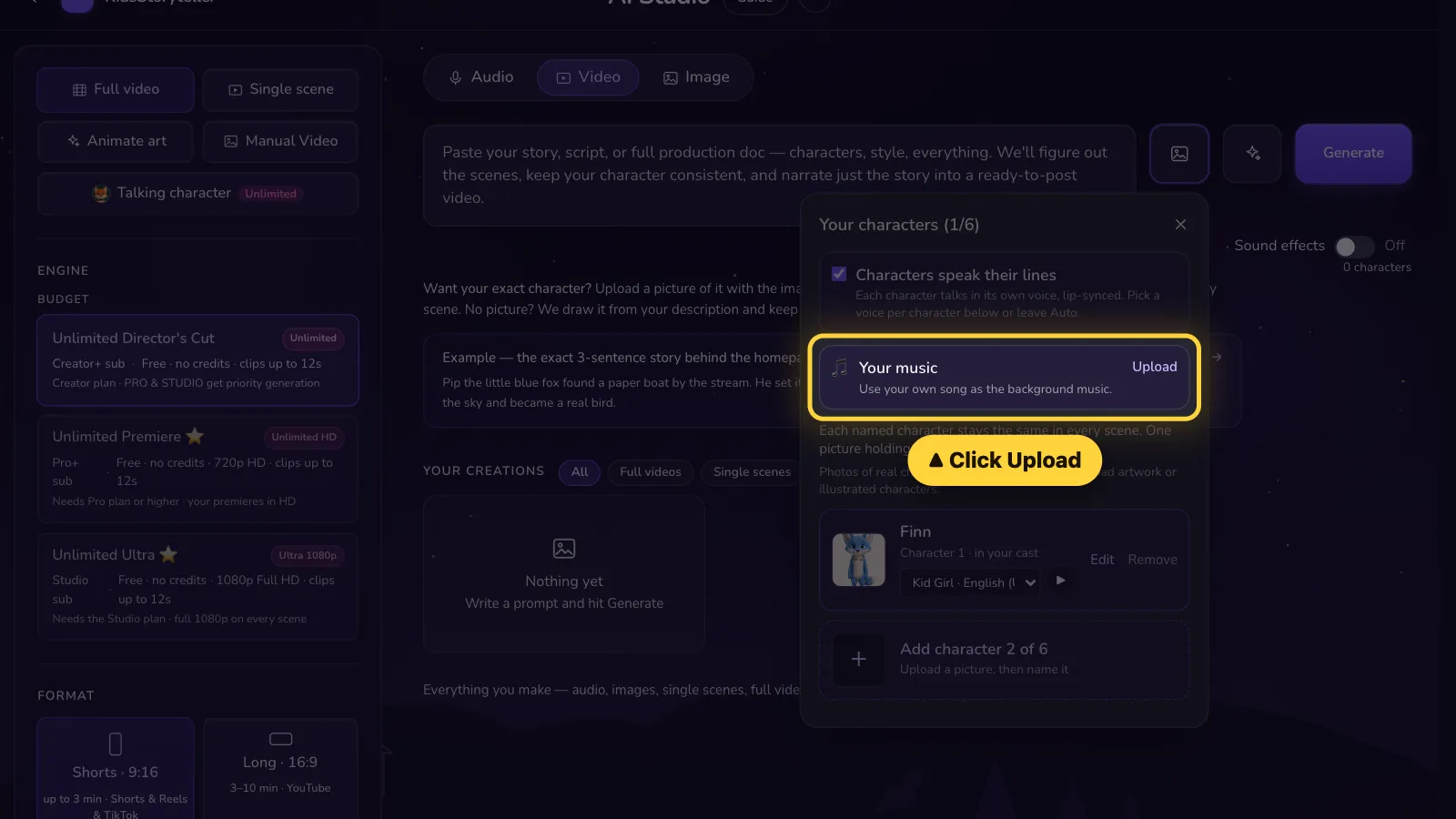 Step 2: Next to Your music, click Upload.