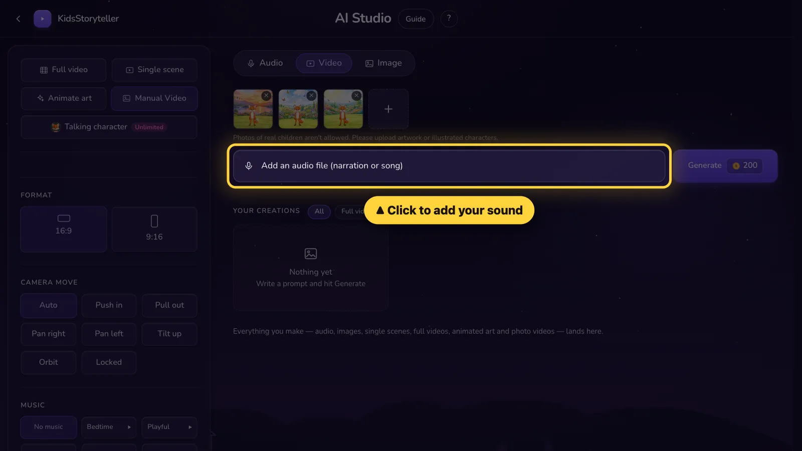 Step 3: Click here and pick your sound — your voice or a song.